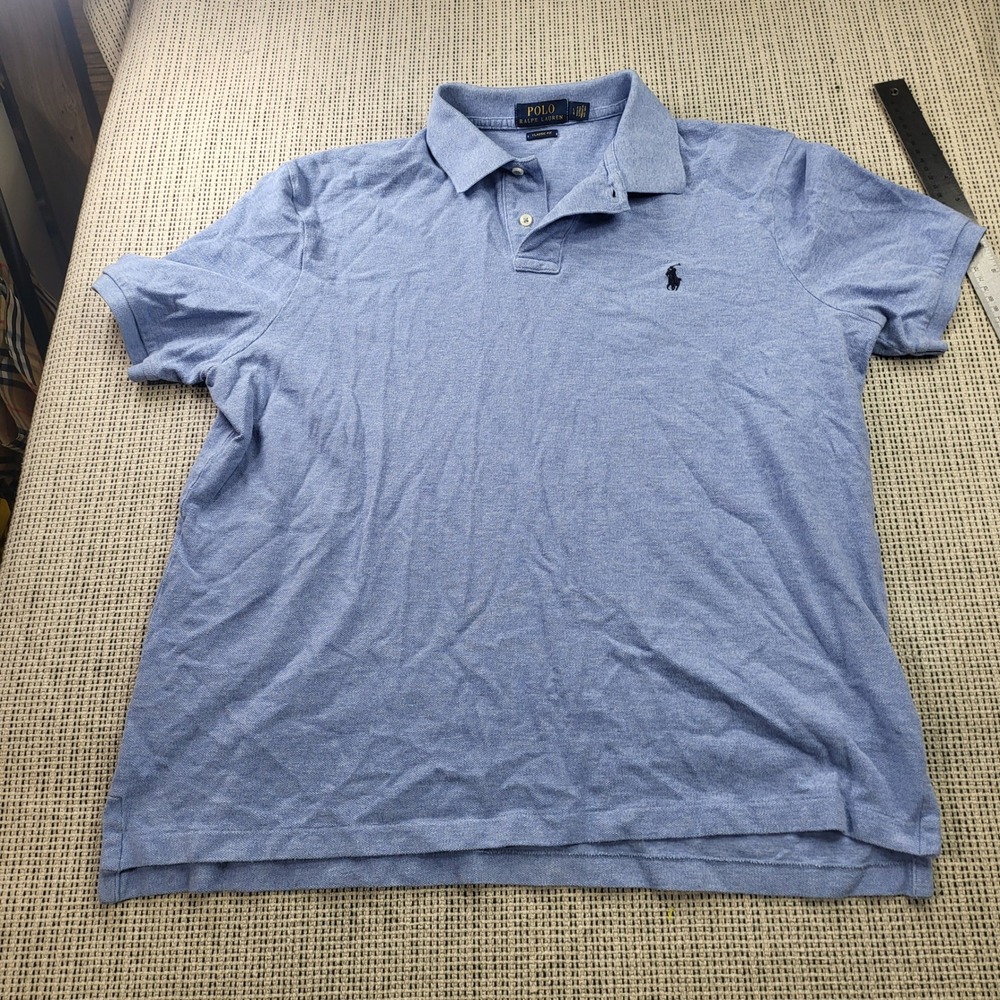 Polo Ralph Lauren Polo Shirt Mens L Blue Classic Fit Short Sleeve Heathered Pony